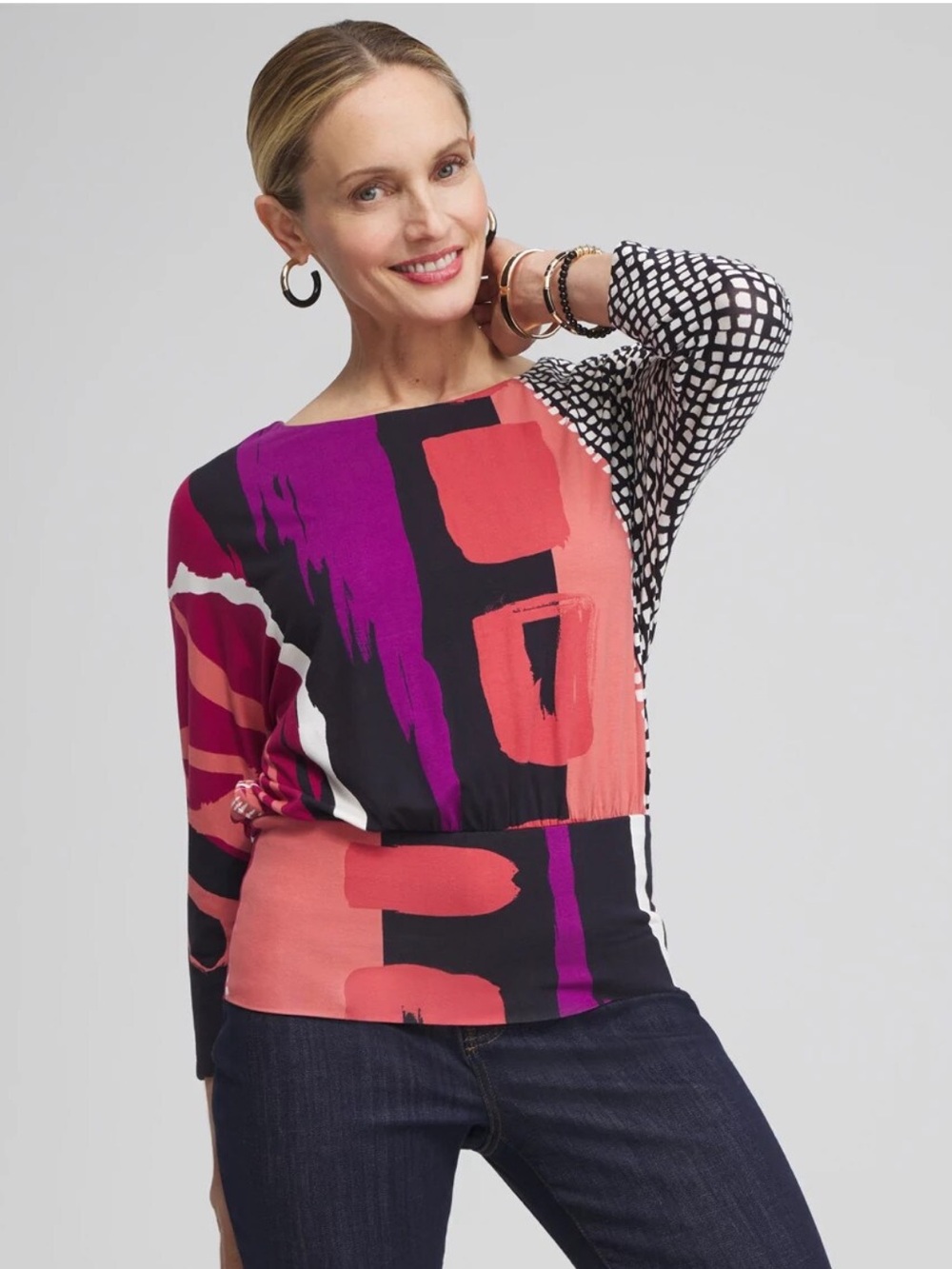 Chico's Abstract Mixed-Print top